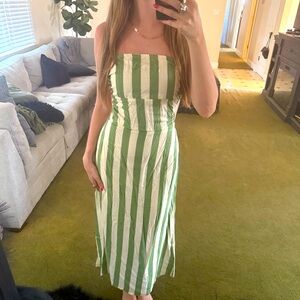 Strapless Green and White Backless Coastal Dress